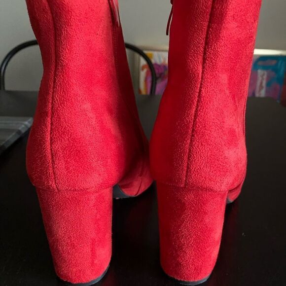 Dreamspair Pointed Toe Zipper Chunky Heel Ankle Boots red 7 - Picture 5 of 7